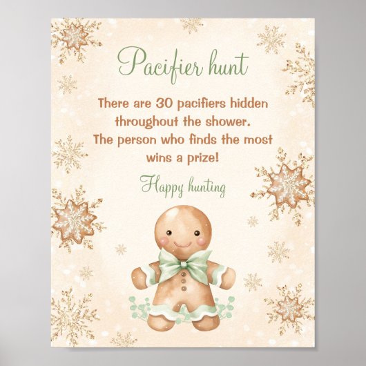 Gingerbread Boy Baby shower Pacifier Hunt Spel Poster (Voorkant)