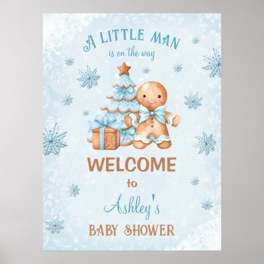 Gingerbread Boy Blue Christmas Baby shower Digitaa Poster (Voorkant)