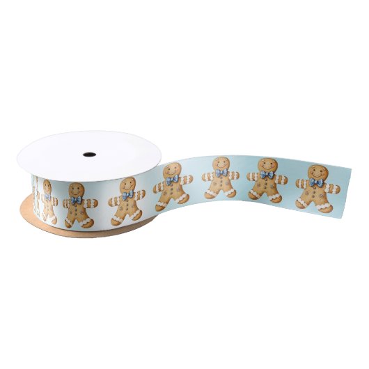 Gingerbread Boy Blue Glitter Satijnen Lint (Spoel)