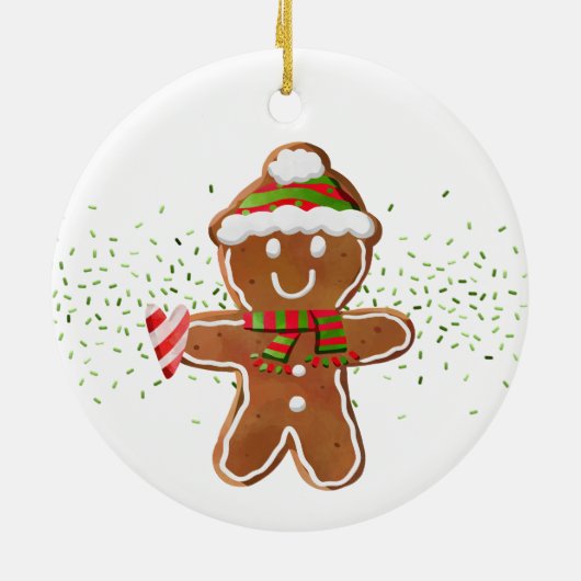 Gingerbread Boy Candy Cane Hartnaam Vakantie Keramisch Ornament (Achterkant)