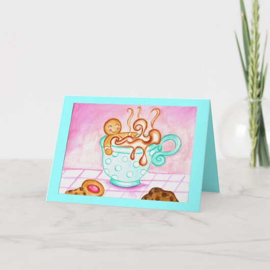 Gingerbread Boy Christmas Coffee Wenskaart Feestdagen Kaart (Voorkant)