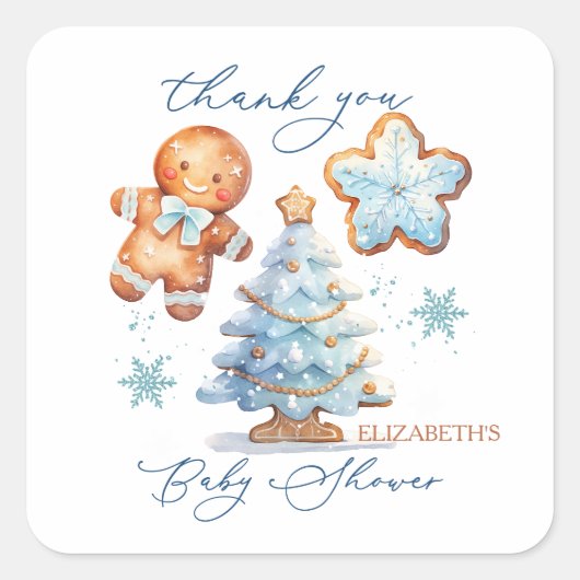 Gingerbread Boy Christmas Tree Baby shower Bedankt Vierkante Sticker (Voorkant)