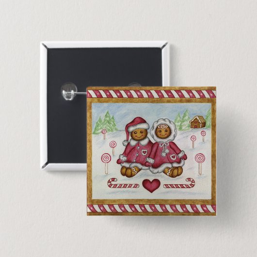 Gingerbread Boy & Girl Christmas Button (Voorkant /achterkant)