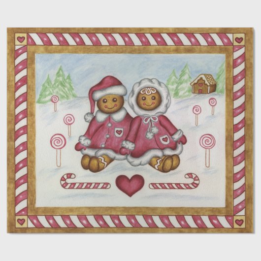 Gingerbread Boy Girl Christmas Gift Wrapping Paper Cadeaupapier (Vlak)