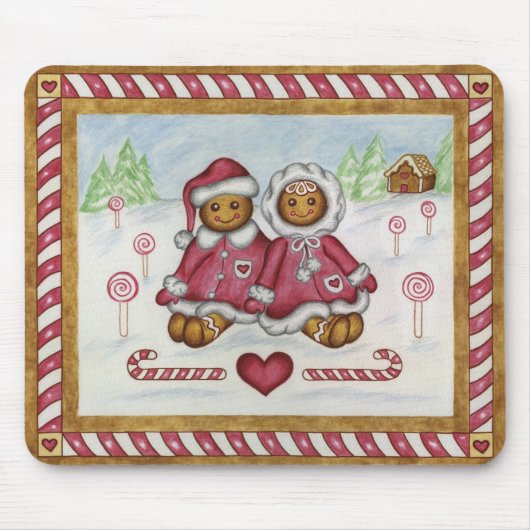 Gingerbread Boy Girl Christmas Mousepad Muismat (Voorkant)