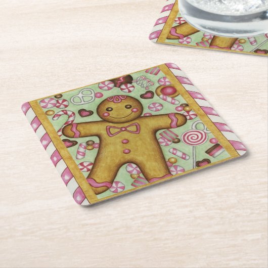 Gingerbread Boy Kerst Papier Onderzetters (Schuin)