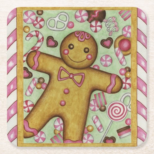 Gingerbread Boy Kerst Papier Onderzetters (Voorkant)