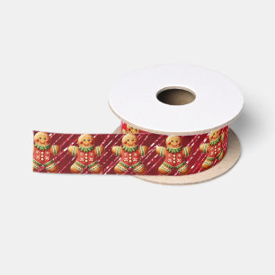 Gingerbread Boy Rood Glitter Satijnen Lint