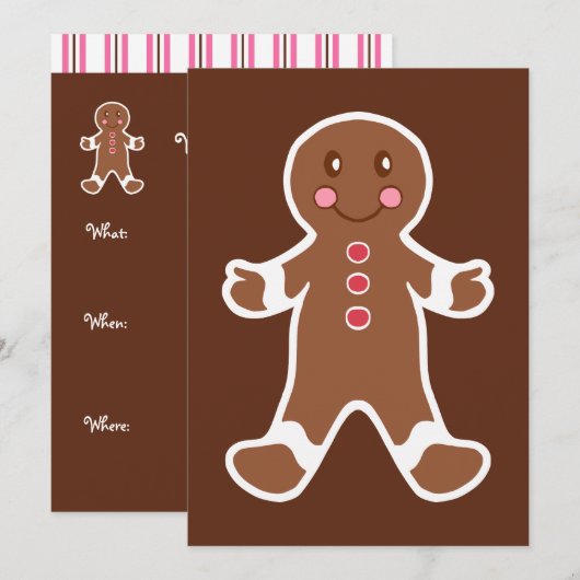 Gingerbread Boy Uitnodigingen (Voorkant / Achterkant)