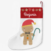 Gingerbread Boy Vakantie Cookie Rode Rand Naam Kleine Kerstsok (Achterkant)