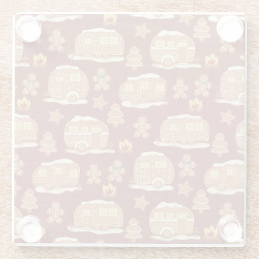 Gingerbread Camper Kerstmis Glazen Onderzetter (Achterkant)