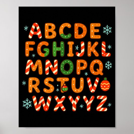 Gingerbread Candy Cane Alphabet Christmas Letters  Poster (Voorkant)