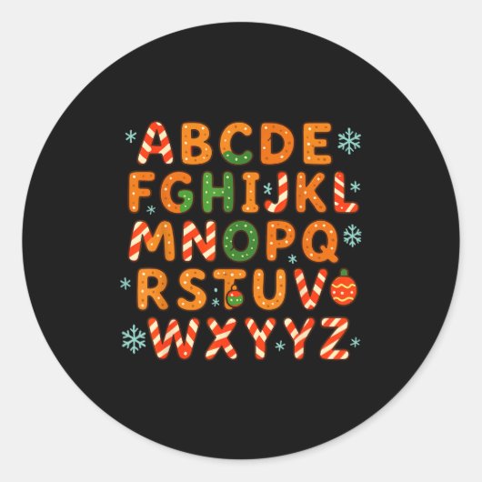 Gingerbread Candy Cane Alphabet Christmas Letters  Ronde Sticker (Voorkant)