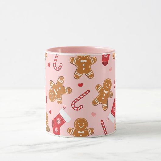 Gingerbread Candy Cane Kousen Kerstmis Roze Mok (Midden)