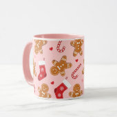 Gingerbread Candy Cane Kousen Kerstmis Roze Mok (Voorkant links)