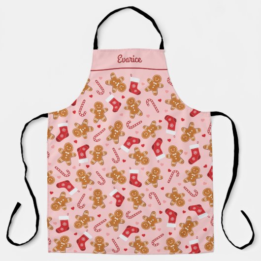 Gingerbread Candy Cane Kousen Roze Kerst Schort (Voorkant)