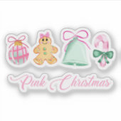 Gingerbread, Candy Cane & Pastel Ornaments Sticker (Voorkant)