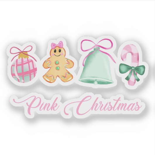 Gingerbread, Candy Cane & Pastel Ornaments Sticker (Voorkant)