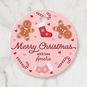 Gingerbread Candycane Kousen Roze Kerst Bedankjes Labels