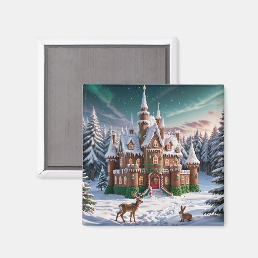 Gingerbread Castle uit het kerstbos Magneet (Voorkant / Achterkant)