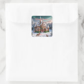 Gingerbread Castle uit het kerstbos Vierkante Sticker (Tas)