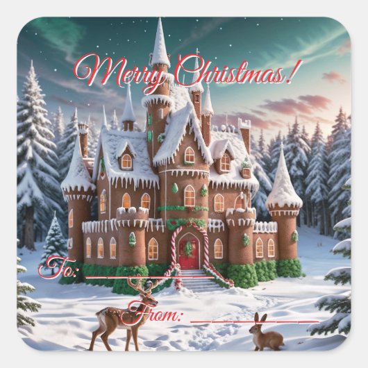 Gingerbread Castle uit het kerstbos Vierkante Sticker (Voorkant)