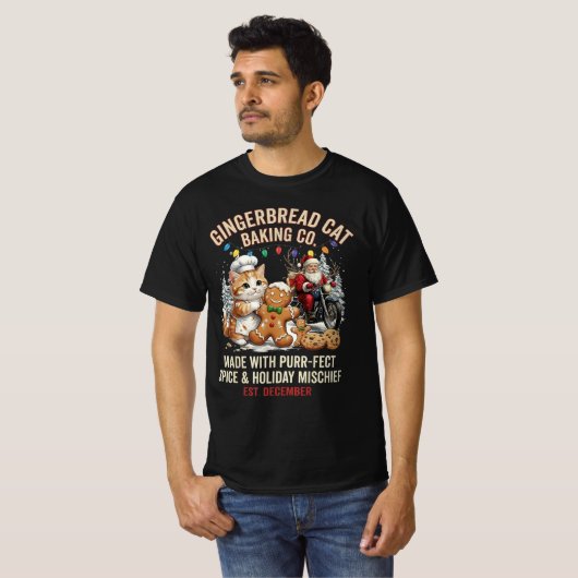 Gingerbread Cat Baking Co Purrfect Spice Christmas T-shirt (Voorkant volledig)