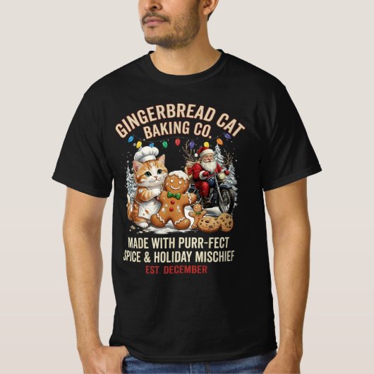 Gingerbread Cat Baking Co Purrfect Spice Christmas T-shirt (Voorkant)