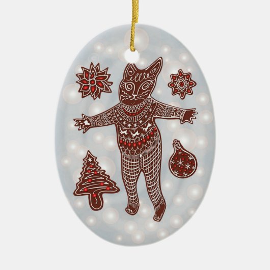 Gingerbread Cat & Cookies Christmas Tree Ornament (Voorkant)