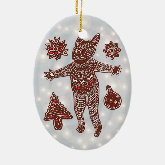 Gingerbread Cat & Cookies Christmas Tree Ornament (Achterkant)