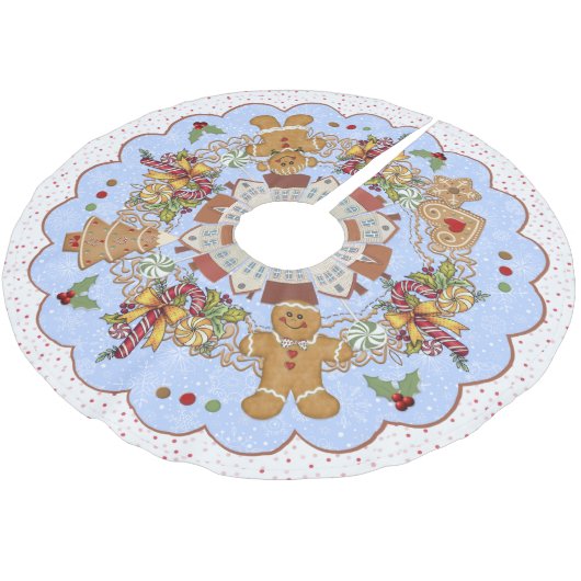 Gingerbread Christmas Blue Treeskirt Kerstboom Rok (Gekanteld)