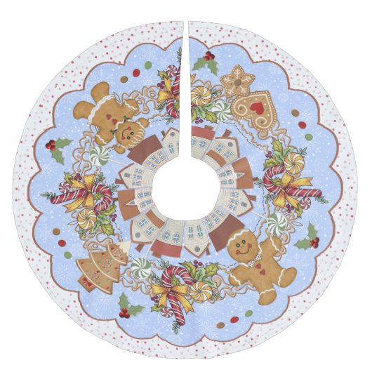 Gingerbread Christmas Blue Treeskirt Kerstboom Rok (Voorkant)