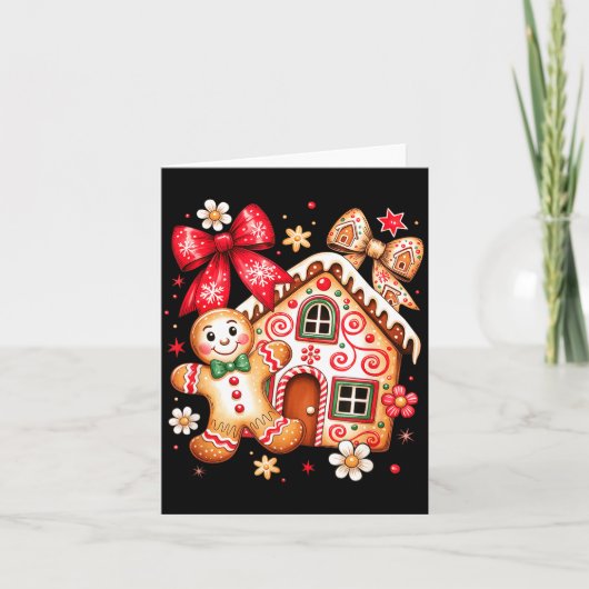 Gingerbread Christmas Bow Christmas House Retro Co Kaart (Voorkant)