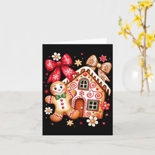 Gingerbread Christmas Bow Christmas House Retro Co Kaart (Gele Bloem)