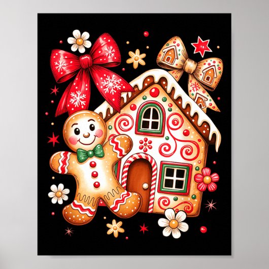 Gingerbread Christmas Bow Christmas House Retro Co Poster (Voorkant)