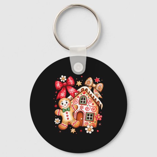 Gingerbread Christmas Bow Christmas House Retro Co Sleutelhanger (Voorkant)