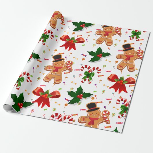 Gingerbread Christmas Candy Ribbon Cadeaupapier (Uitgerold)