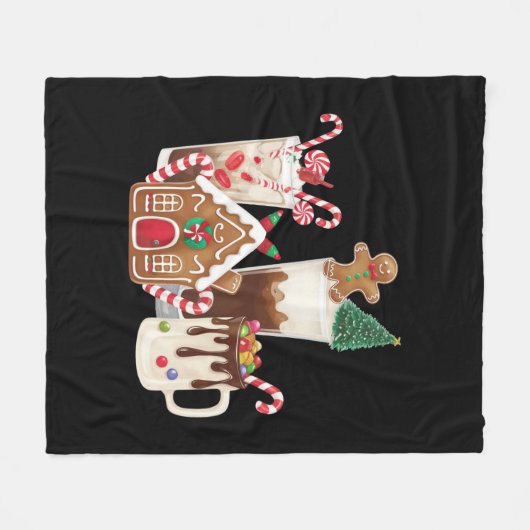 Gingerbread Christmas Coffee Lover Gift Kerstmis Fleece Deken (Voorkant (Horizontaal))
