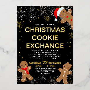 Gingerbread Christmas Cookie Exchange Gold Black Folie Feestdagenkaart