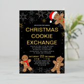Gingerbread Christmas Cookie Exchange Gold Black Folie Feestdagenkaart (Staand Voorkant)