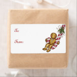 Gingerbread Christmas Gift Label Label<br><div class="desc">Een schattige peperkoekjongen zwaait op een snoepriet op dit cadeau label label. Gebruik deze vakantielabels voor al uw kerstcadeaus. Het ontwerp is van originele kunst.</div>