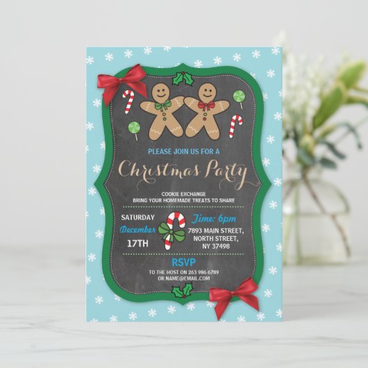 Gingerbread Christmas Party Cookie Exchange Kaart (Staand voorkant)
