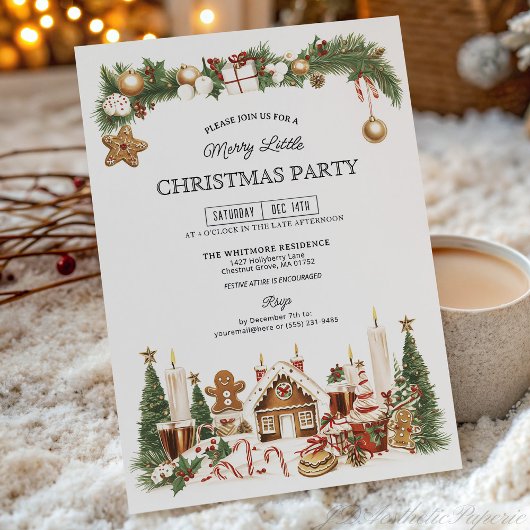 Gingerbread Christmas Party Invitation Kaart