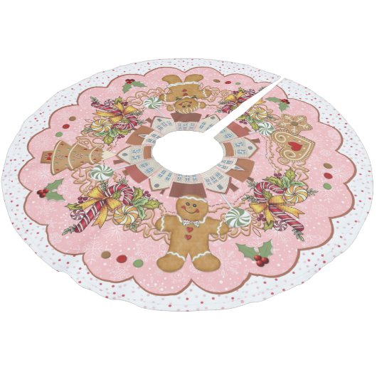 Gingerbread Christmas Pink Treeskirt Kerstboom Rok (Gekanteld)