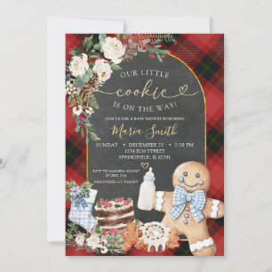 Gingerbread Christmas Plaid Cookie Baby shower Kaart