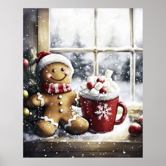 Gingerbread Christmas Wall Art, Cozy Coffee Lover  Poster (Voorkant)