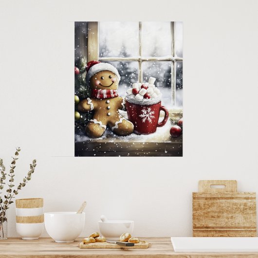 Gingerbread Christmas Wall Art, Cozy Coffee Lover Poster (Keuken)