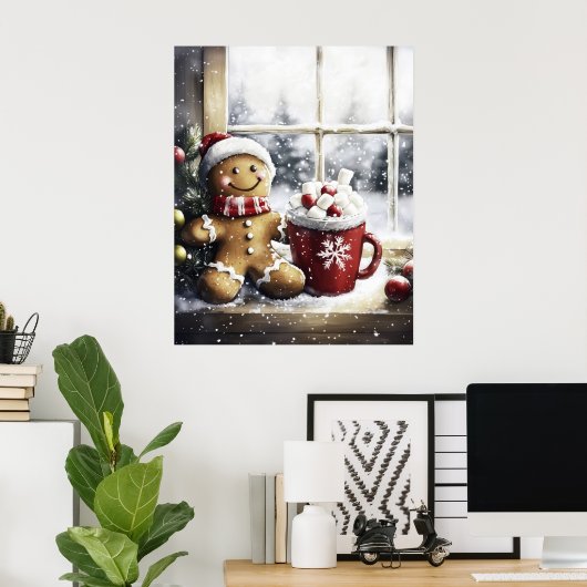 Gingerbread Christmas Wall Art, Cozy Coffee Lover  Poster (Thuiskantoor)