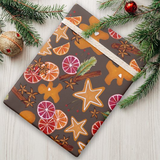 Gingerbread Citrus Spices Rustieke kerstvakantie Cadeaupapier