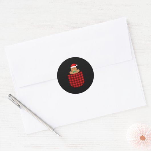 Gingerbread Cookie Buffalo Red Plaid Cket Christma Ronde Sticker (Envelop)